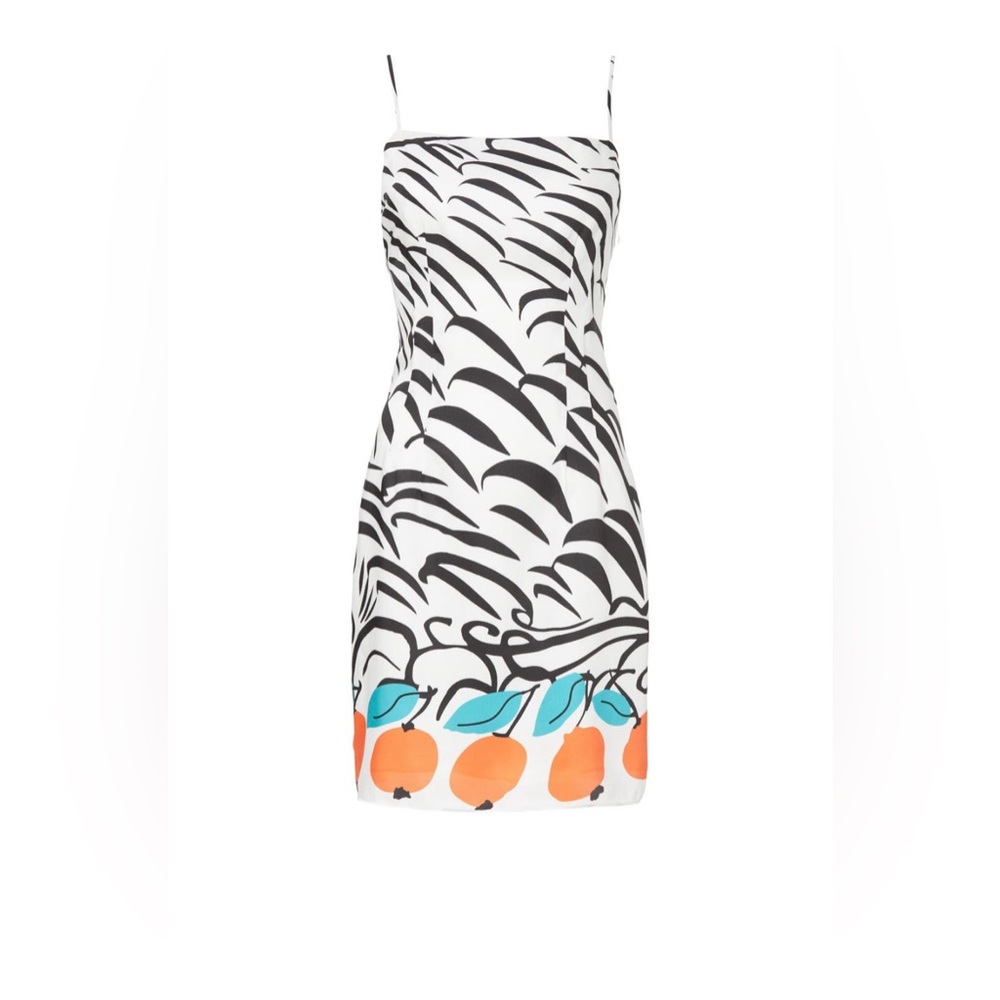 EUC STAUD Black and White Zebra Print Mini Dress with Red and Green Accents